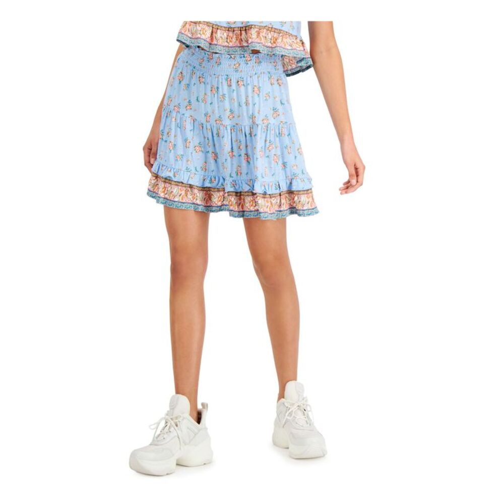 KINGSTON GREY Womens A-Line Mini Skirt Blue Elastic Waist Pull-on Juniors XL